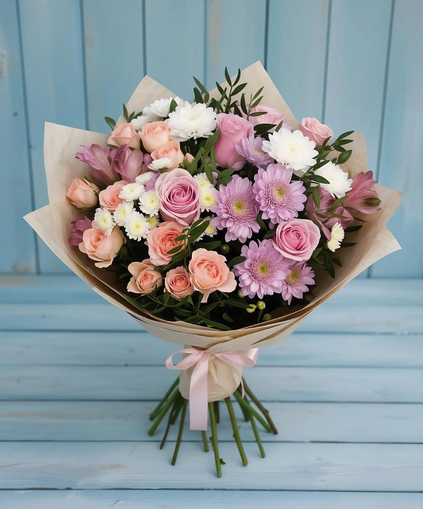 Букет цветов из: Хризантемы, Розы и Альстромерии в Здравнице