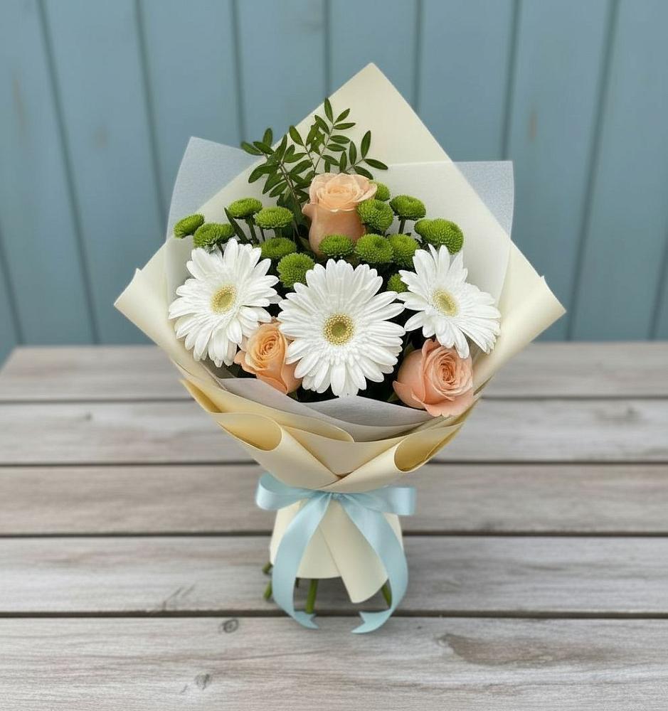 Букет цветов из: Герберы, Розы и Хризантемы в Здравнице