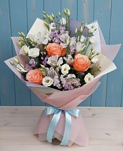 Букет цветов из:  Лизиантусы, Розы, Альстромерии и Гипсофила #REPLACE_PRED# Здравнице